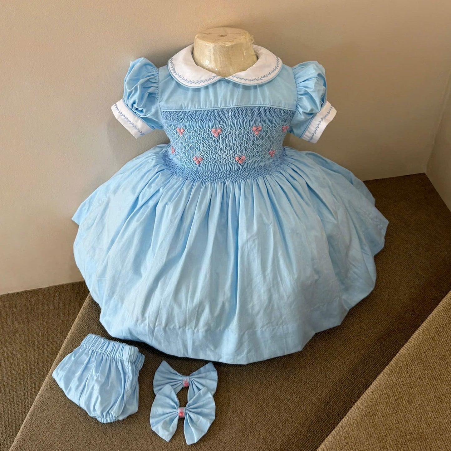 Girls Light Blue Smock Dress
