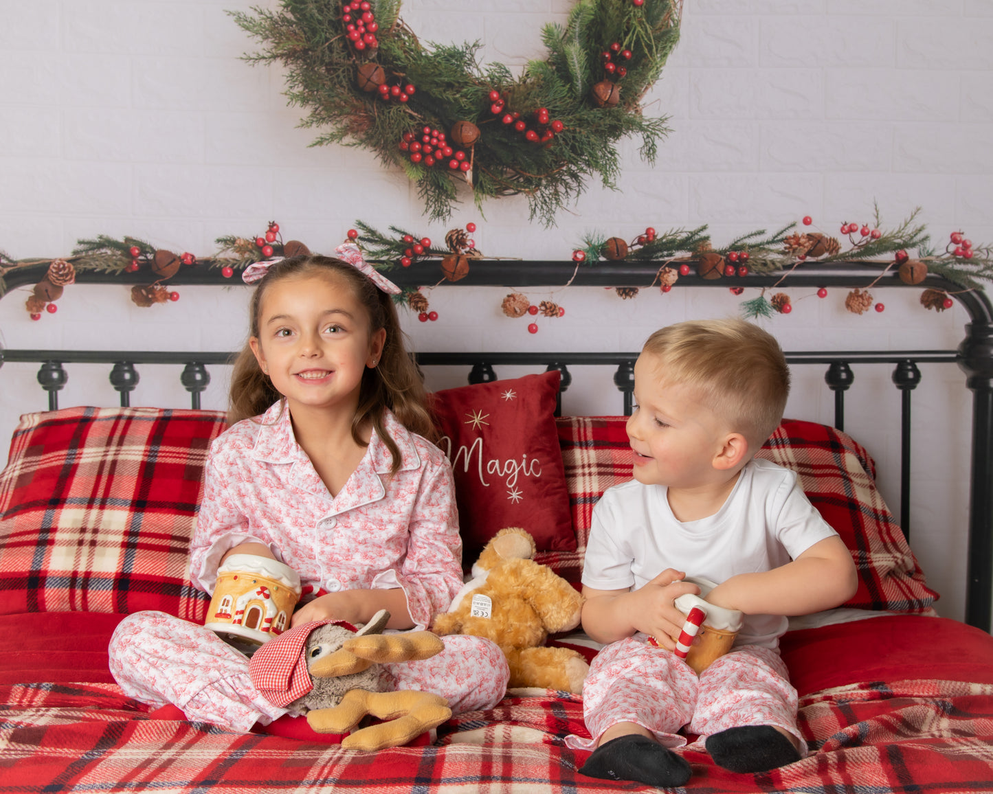 Girls Red Toile Christmas PJs