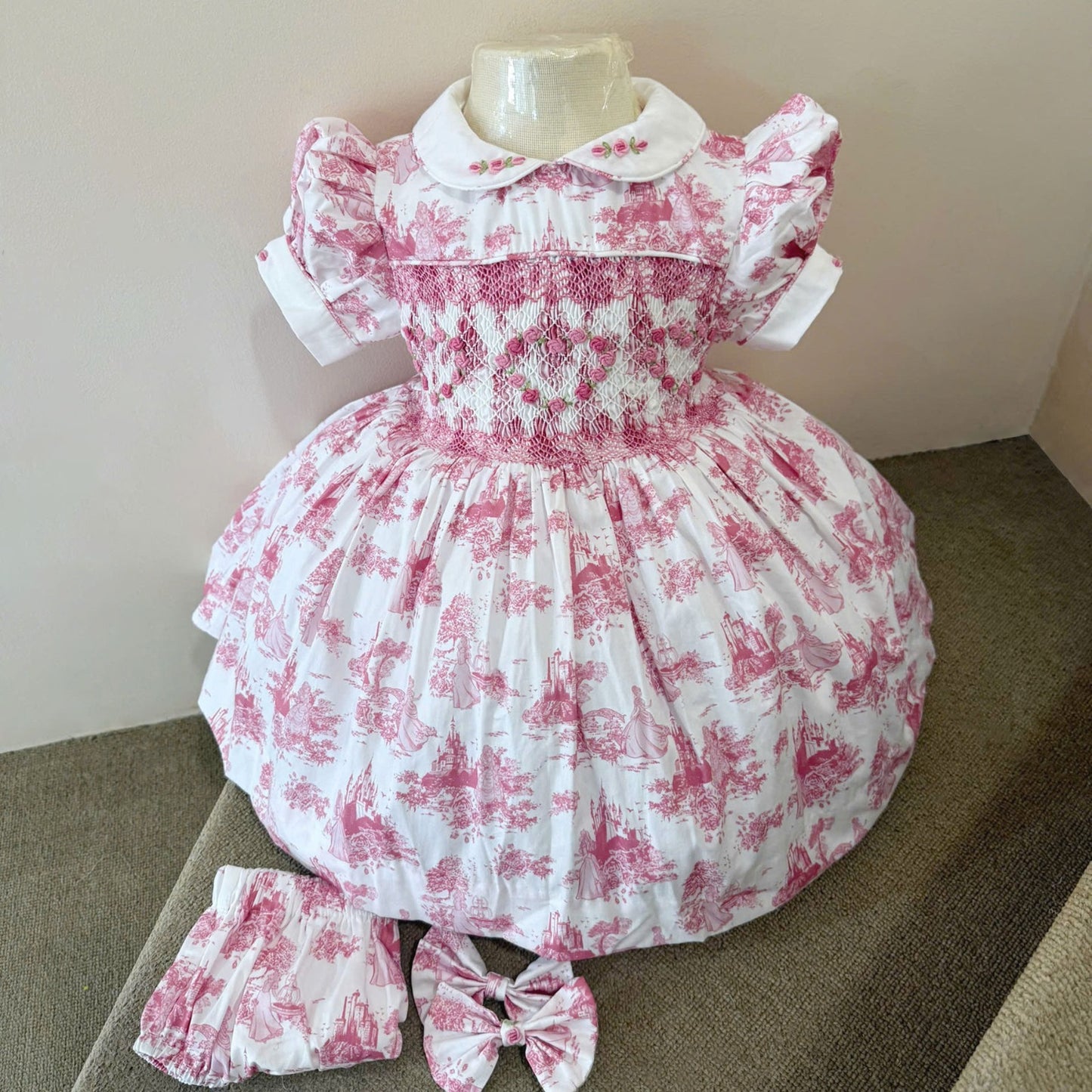 Girls Princess Toile Smock Dress