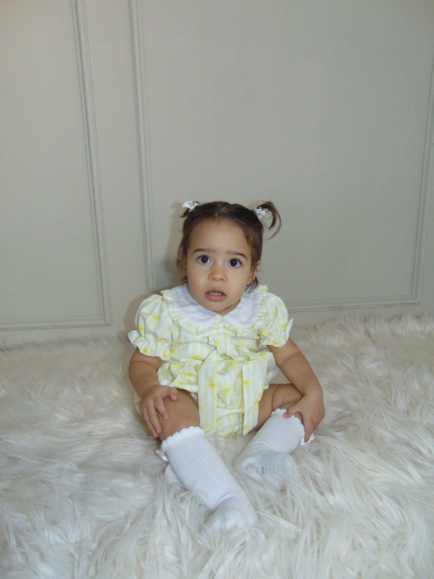 Girls Lemon Stripe Bow Romper