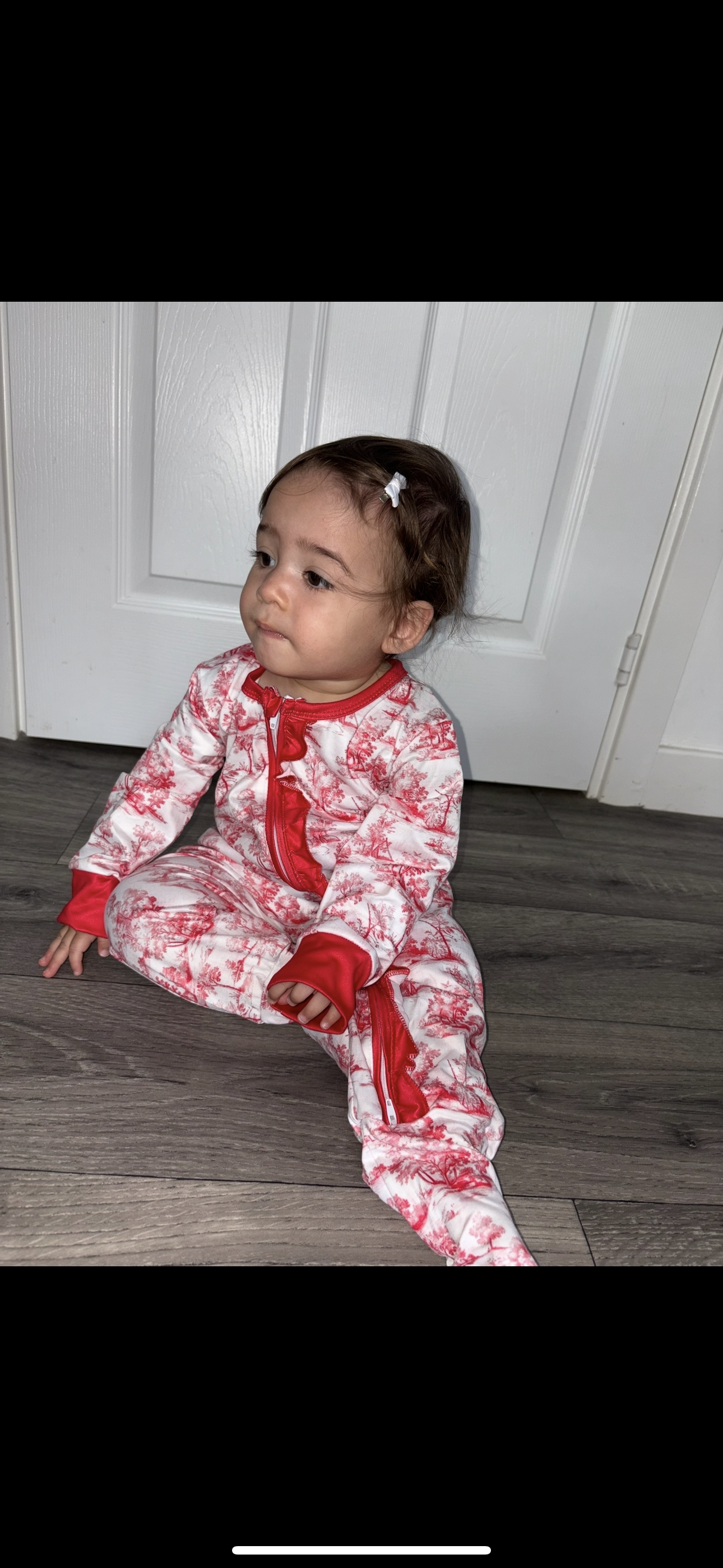 PREORDER Red Toile Christmas Frill Baby Grow