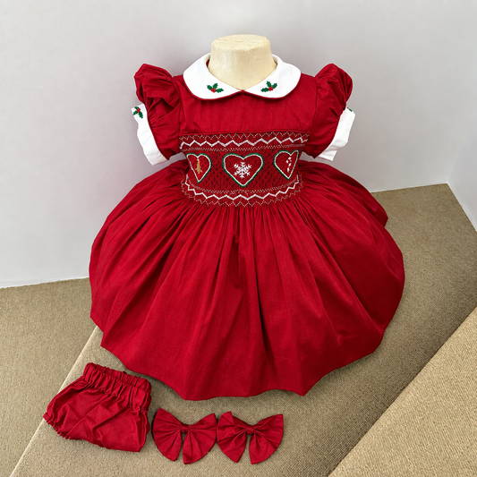 Red Christmas Holly Smock Dress