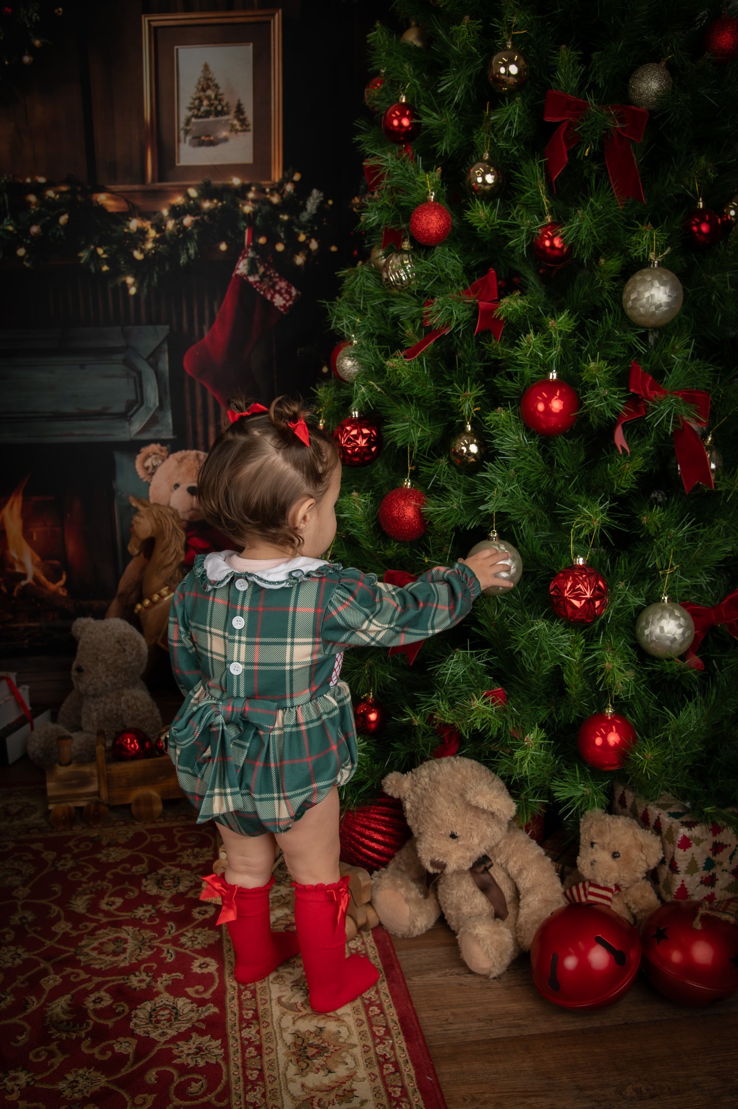 Girls Green Tartan Romper