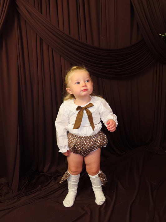 Brown Polka Dot Jam Set with Matching Socks
