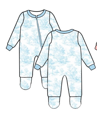 Blue Toile Baby Grow