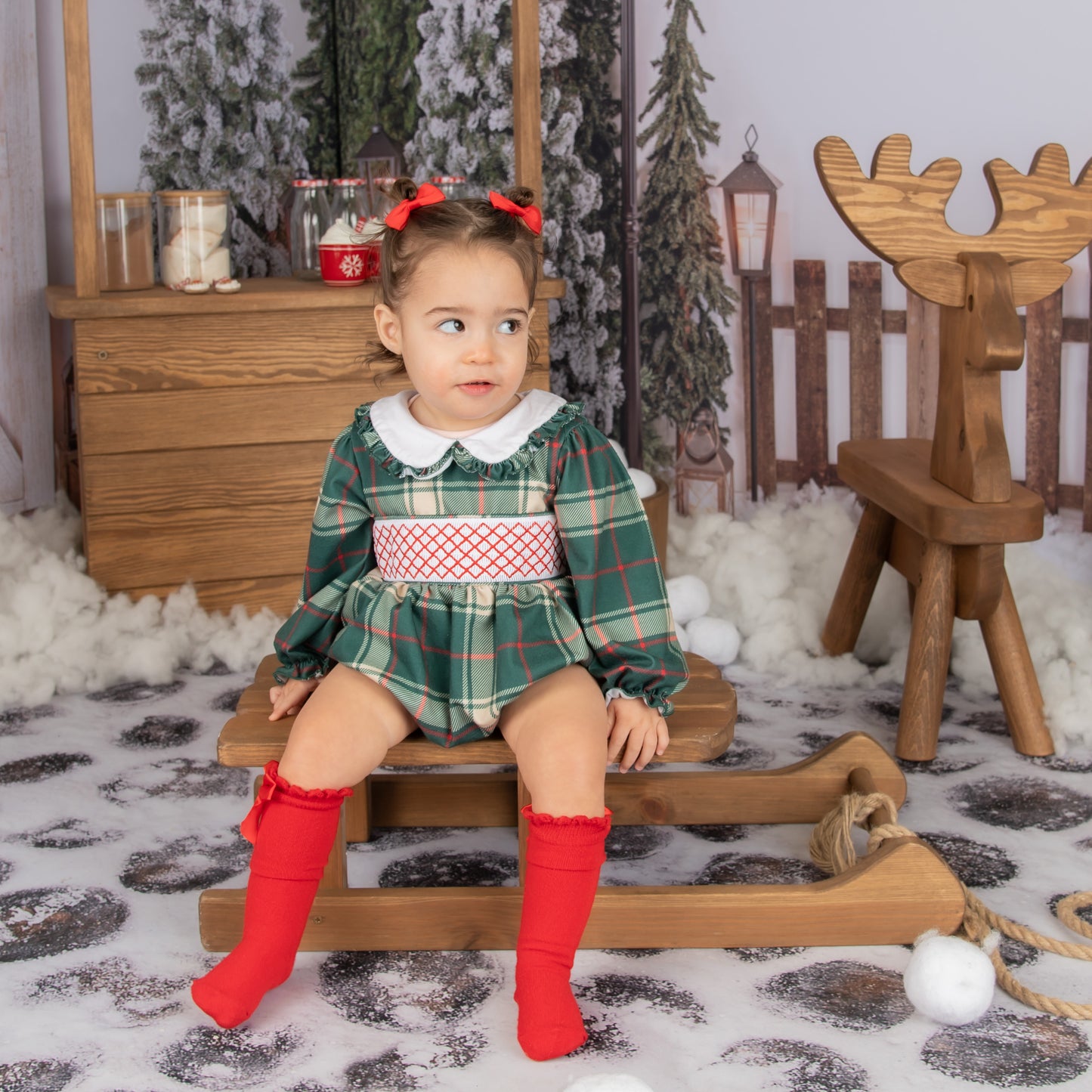 Girls Green Tartan Romper