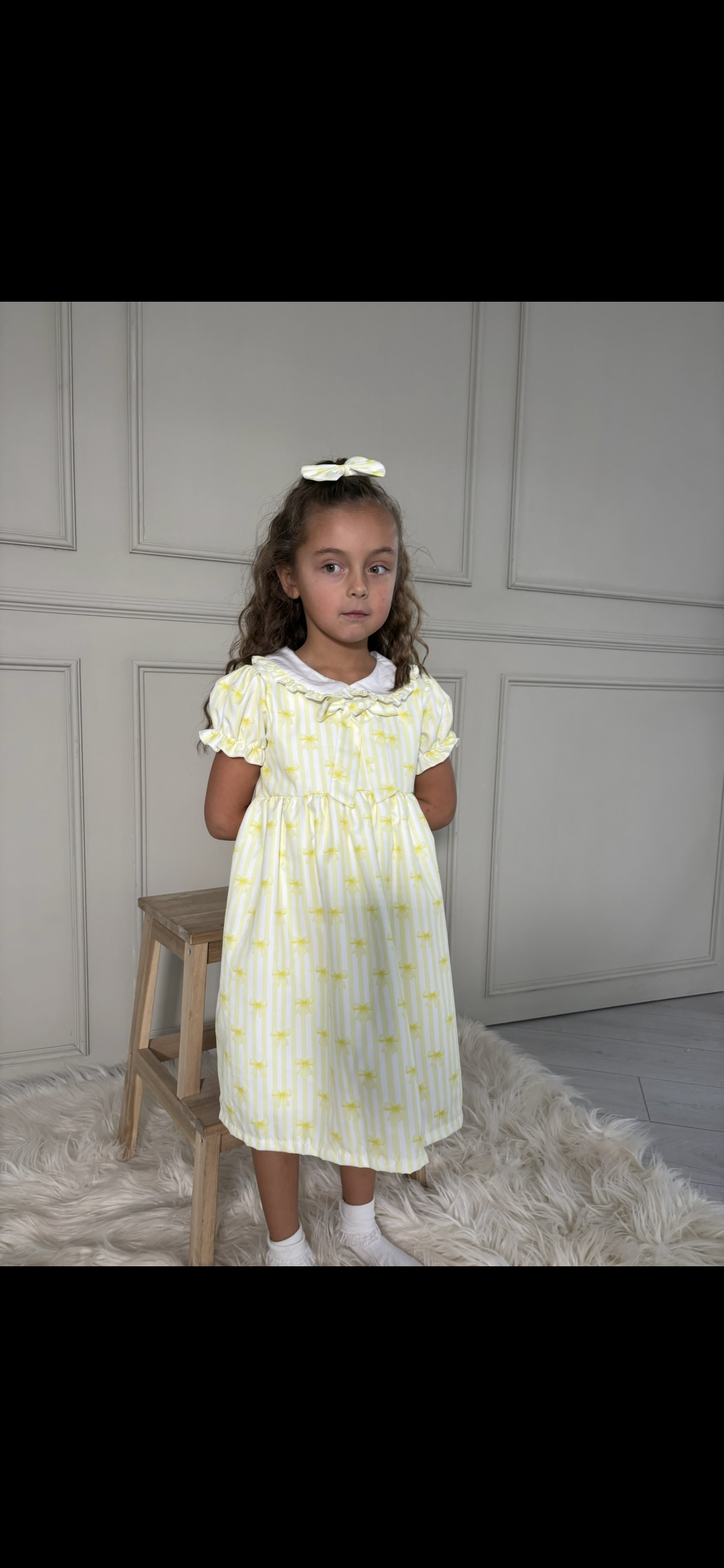 Girls Lemon Stripe Bow Dress