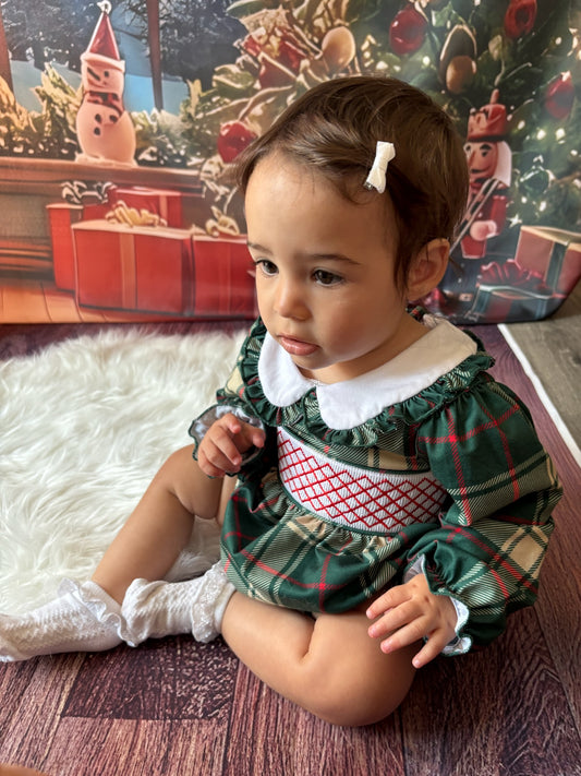 PREORDER Girls Green Tartan Romper