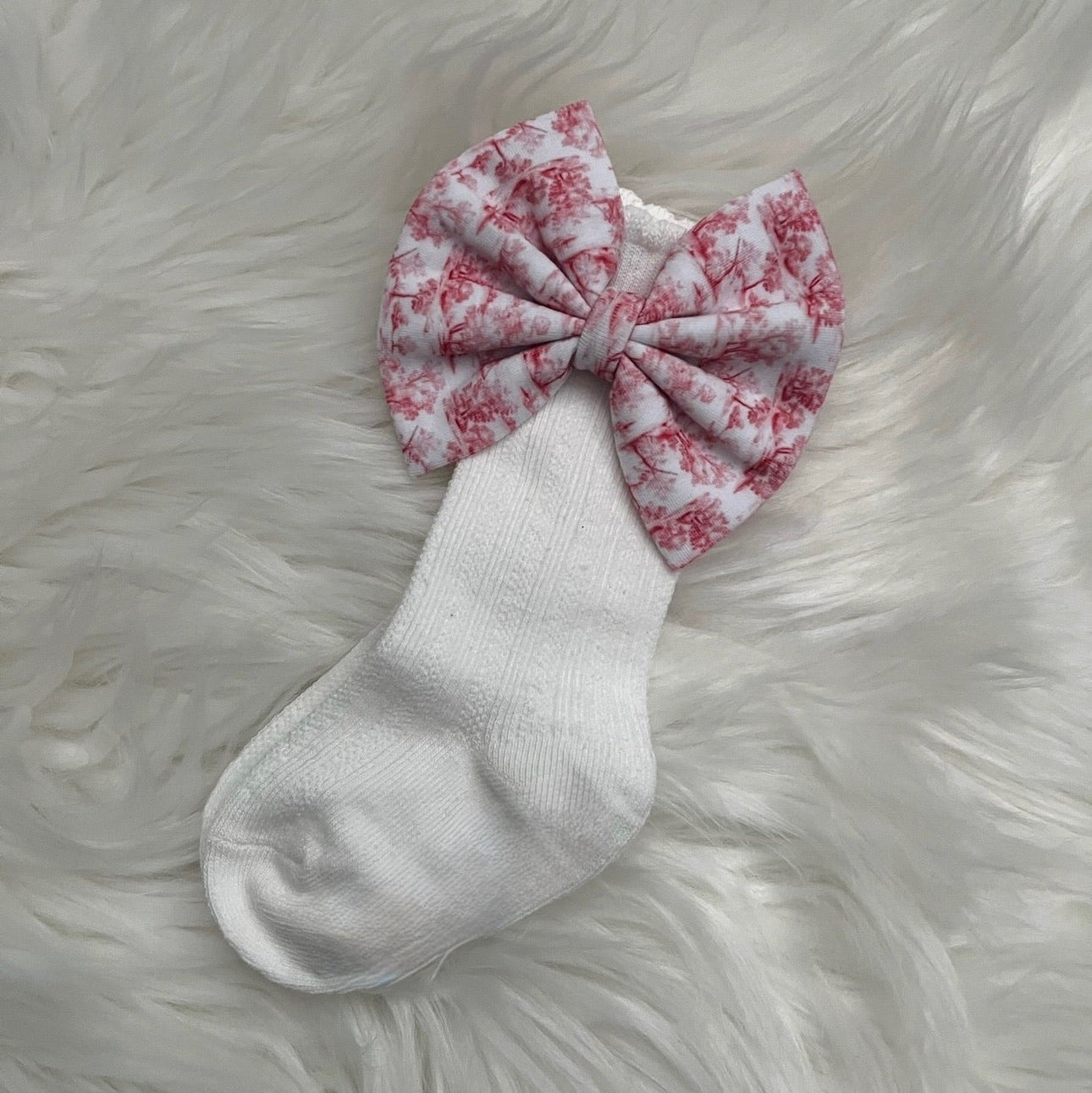 PREORDER Red Toile Christmas Bow Socks