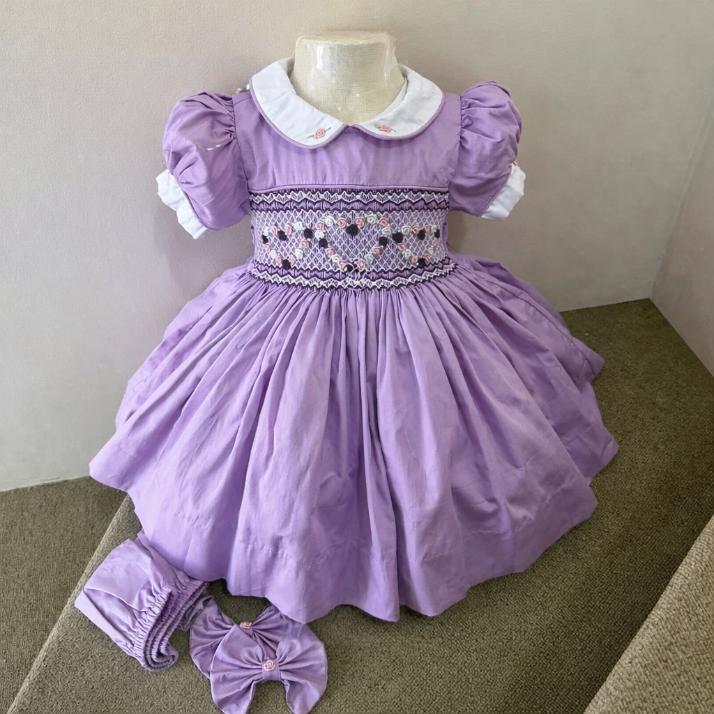 Girls Lilac Smock Dress