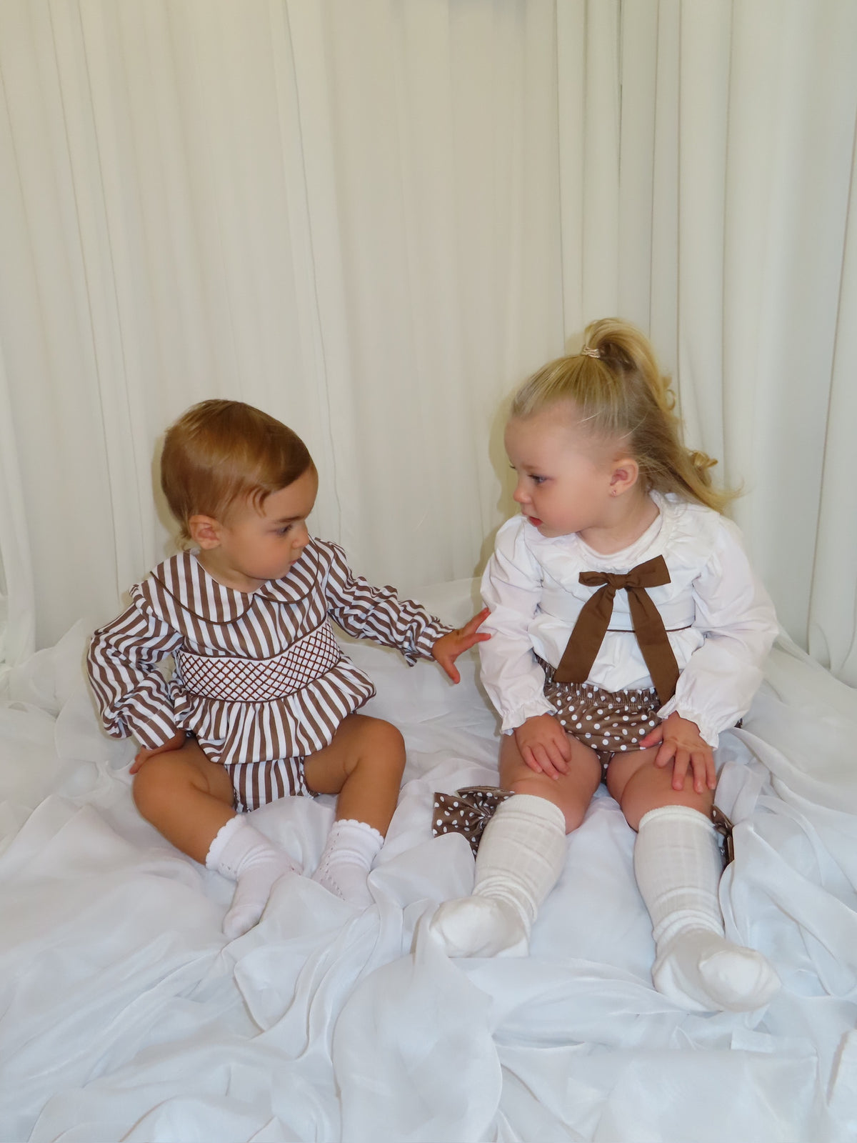 Brown Striped Smock Romper