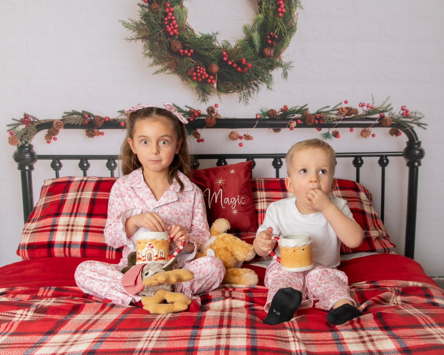 Girls Red Toile Christmas PJs