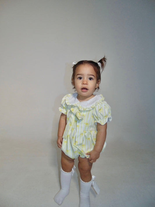 Girls Lemon Stripe Bow Romper