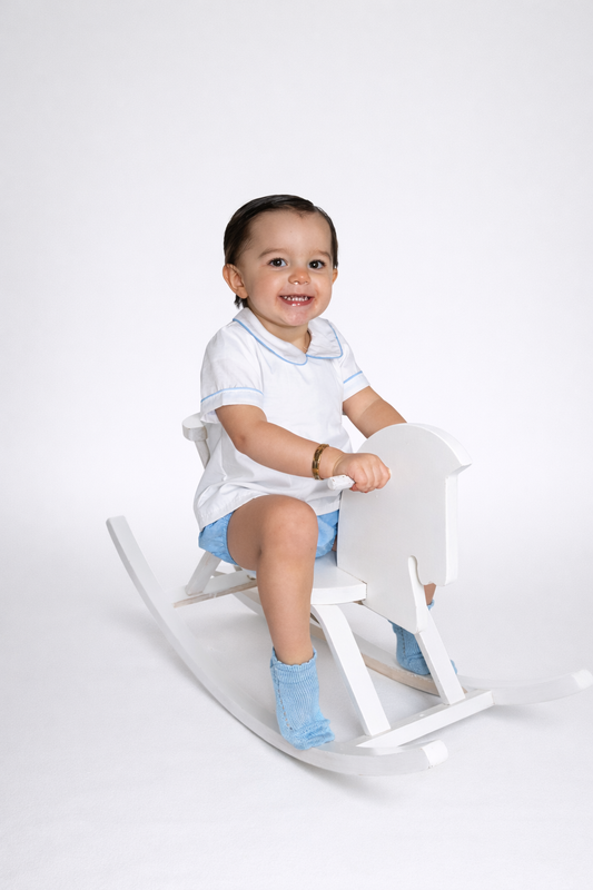 Boys Blue and White Swiss Dot Jam Set