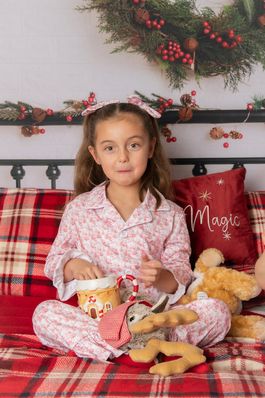 Girls Red Toile Christmas PJs