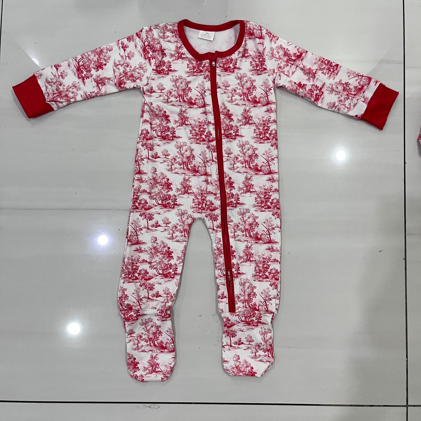 PREORDER Red Toile Christmas Baby Grow