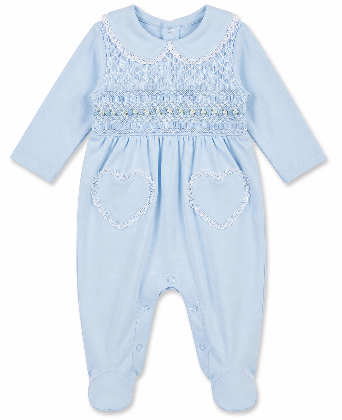 Baby blue smock baby grow