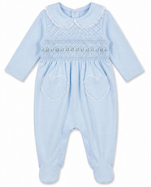 Baby blue smock baby grow
