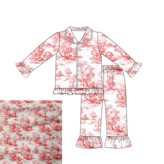 PREORDER Girls Red Toile Christmas PJs
