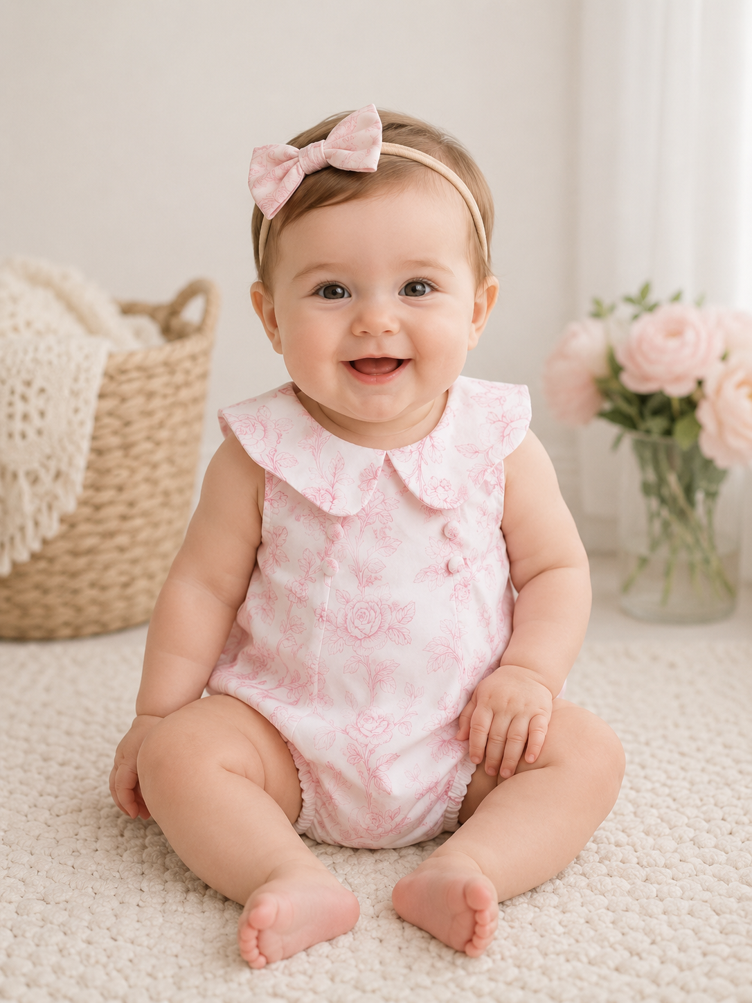 Girls Pink Floral Romper