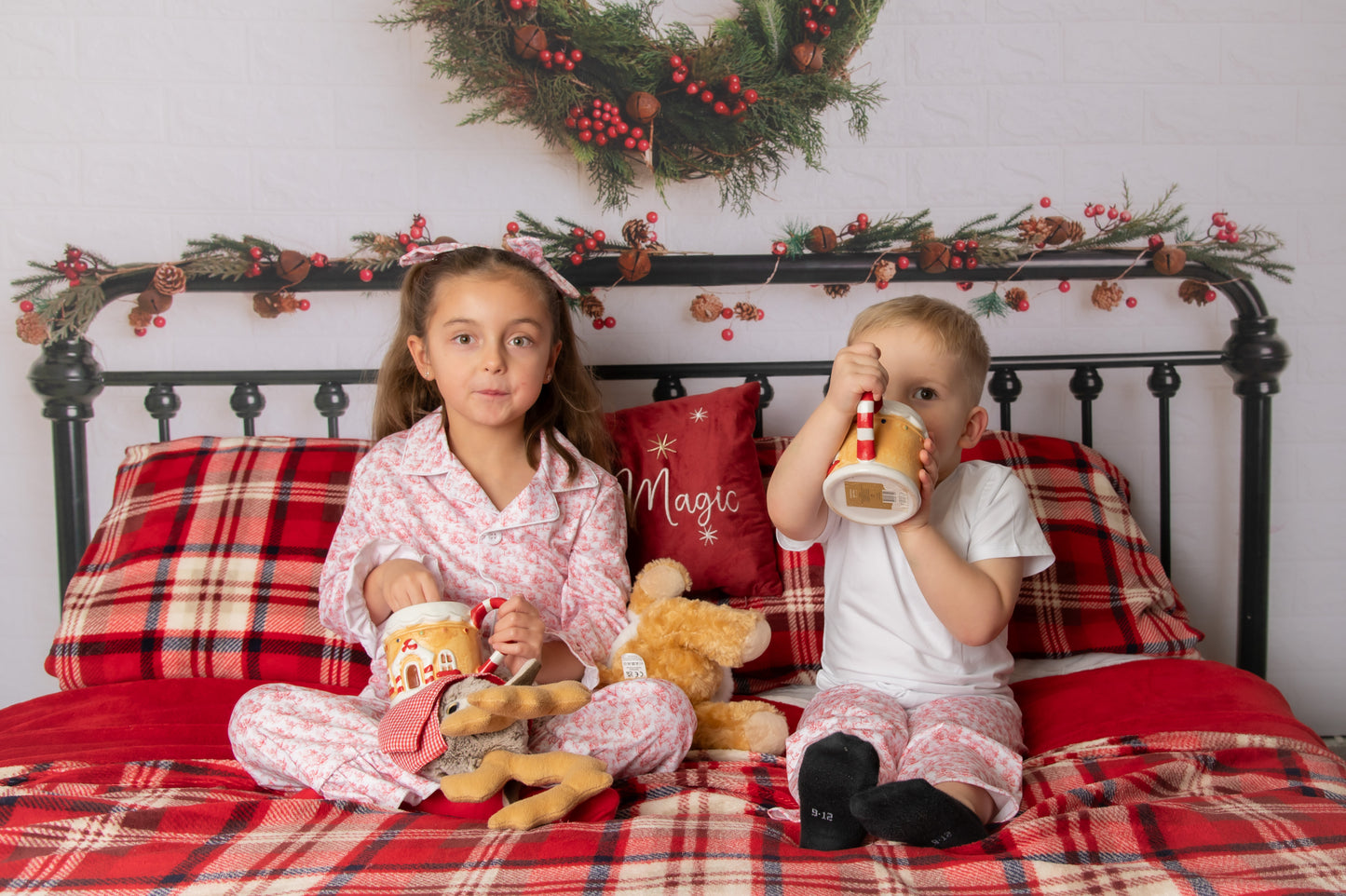 Girls Red Toile Christmas PJs