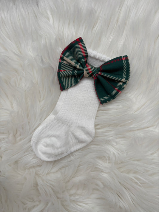 PREORDER Green Tartan Bow Socks
