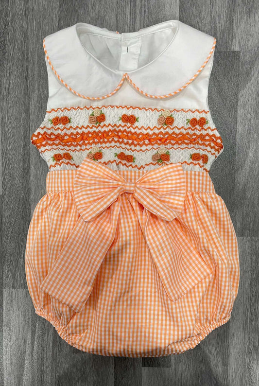 PREORDER Girls Peach Gingham Smock Romper
