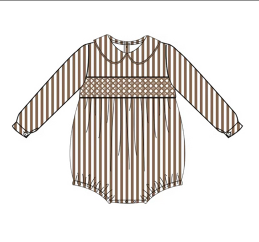 PREORDER Brown Striped Smock Romper