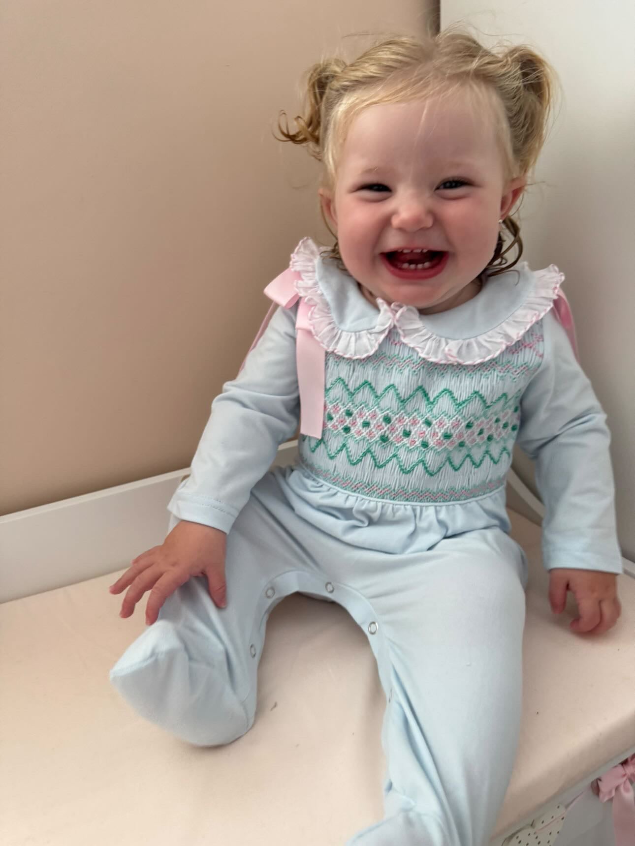 Pink and Blue Smocked Babygrow