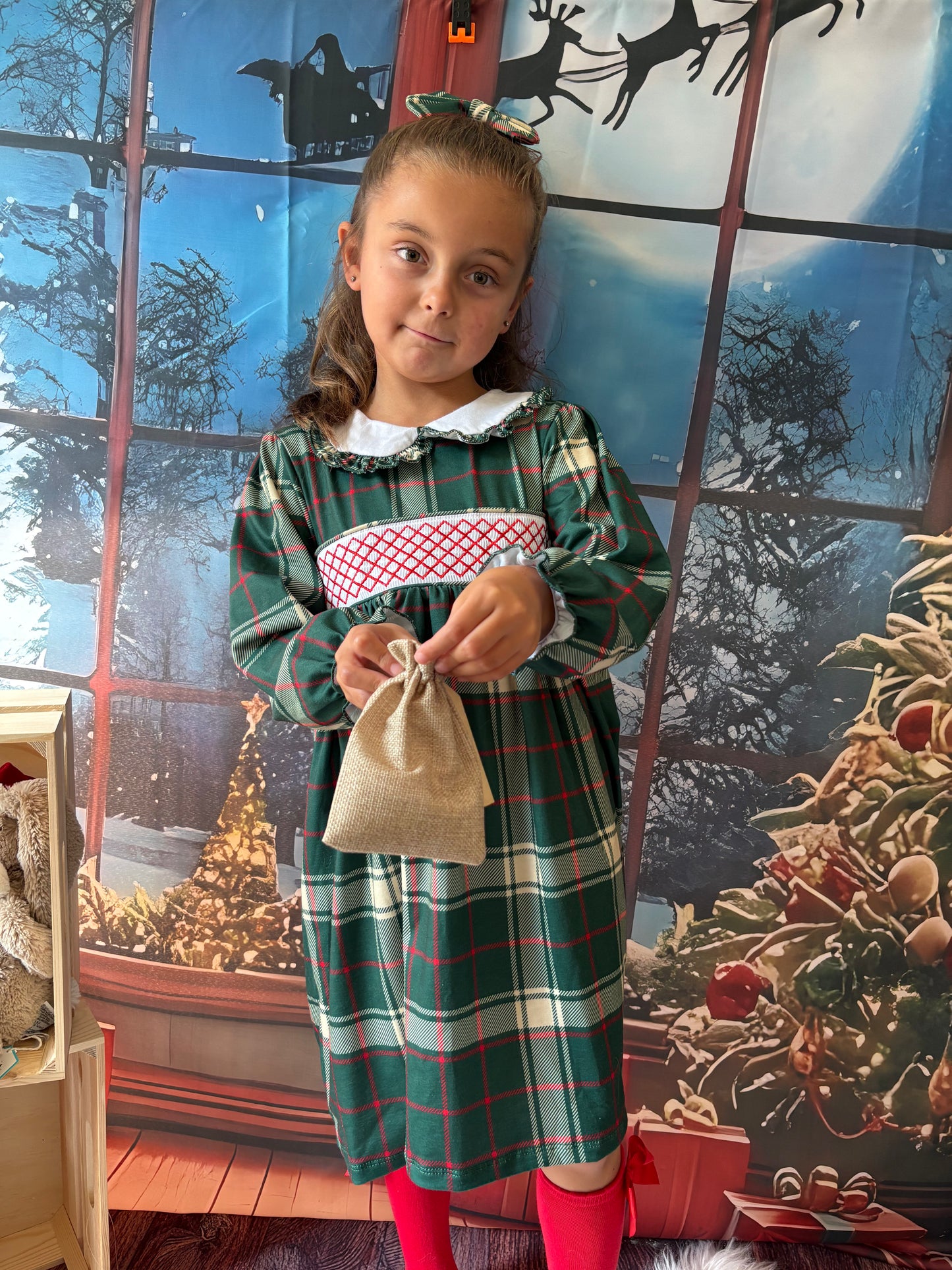 PREORDER Girls Green Tartan Dress