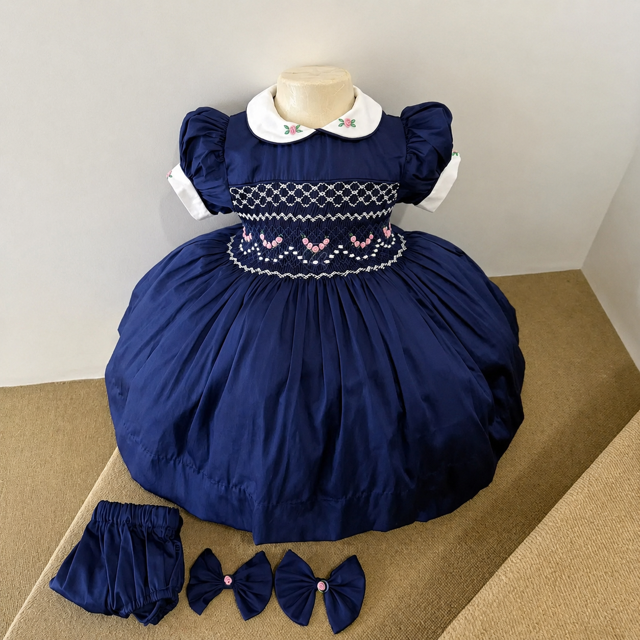 Navy and Pink Smock Dress