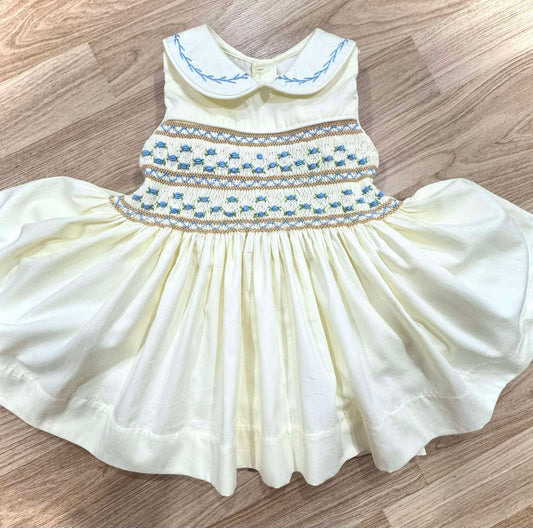 Girls Cream Sleeveless Smock Dress