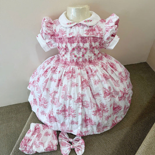 Girls Princess Toile Smock Dress
